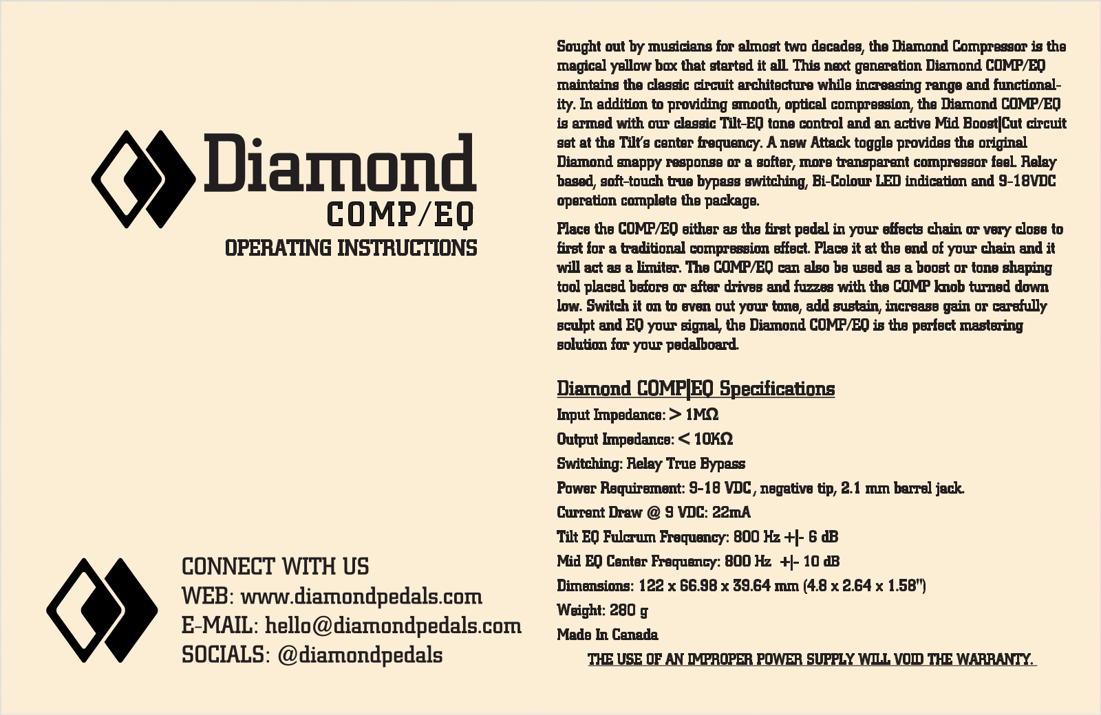 Diamond Pedals Comp / EQ User guide - ManualMachine.com