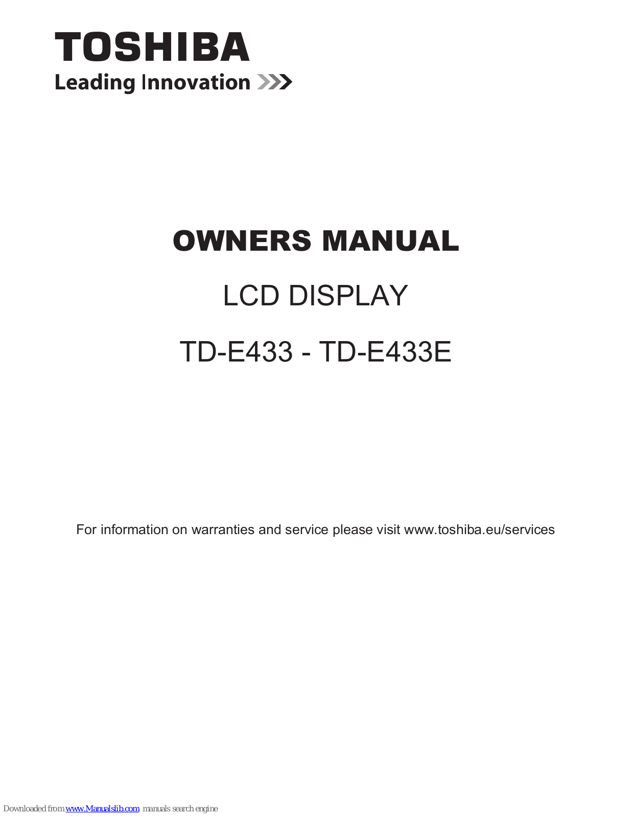 Toshiba TD-E433, TD-E433E Owner's Manual