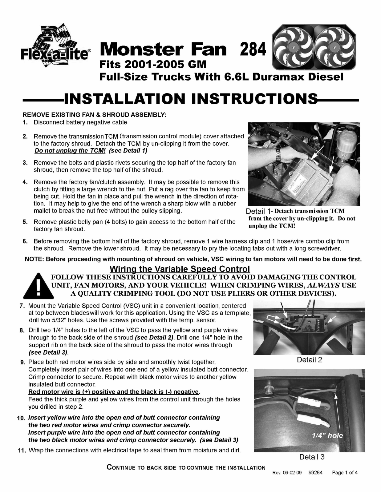 Flex-a-Lite 284 Installation Instruction