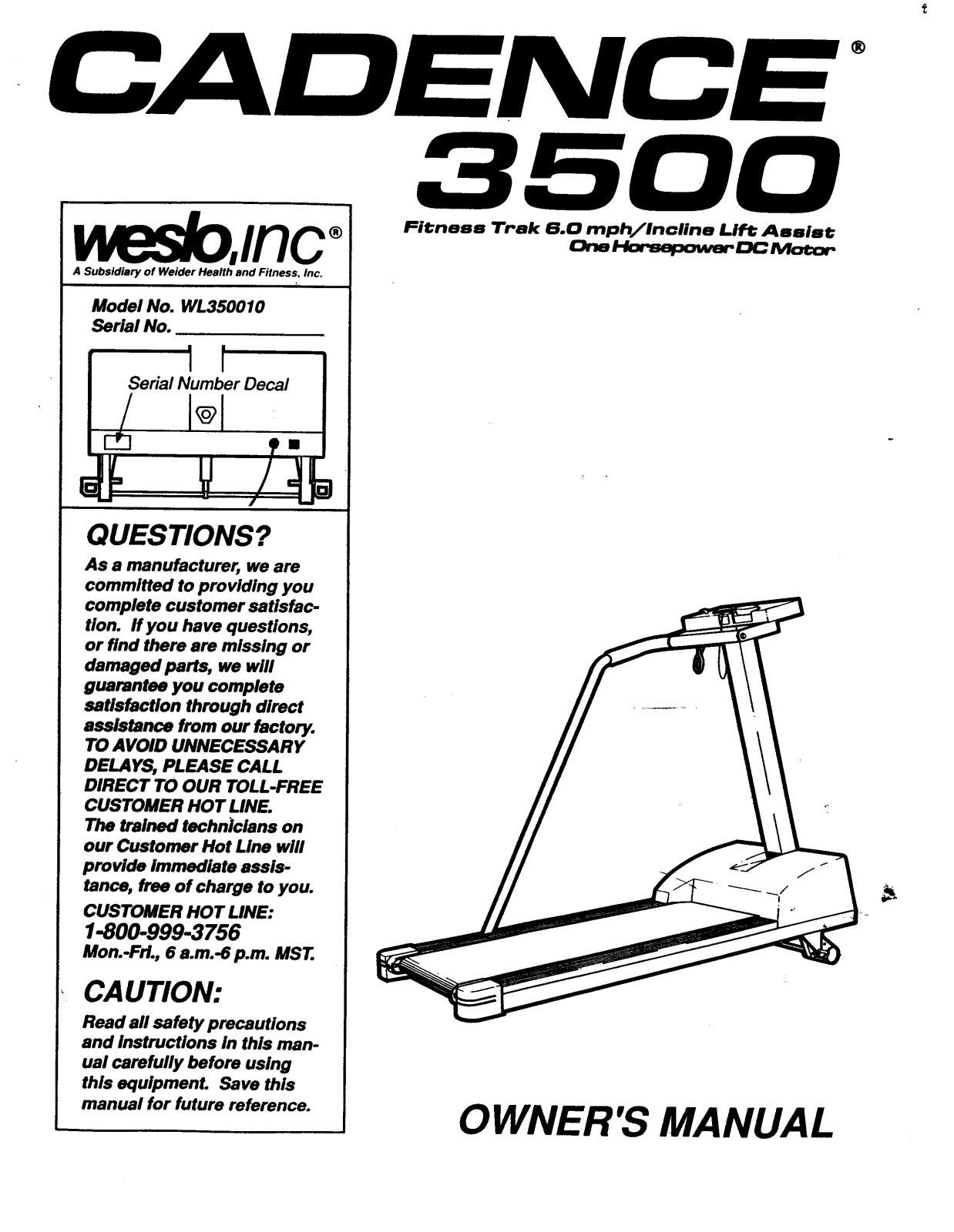 Weslo WL350010 Owner's Manual