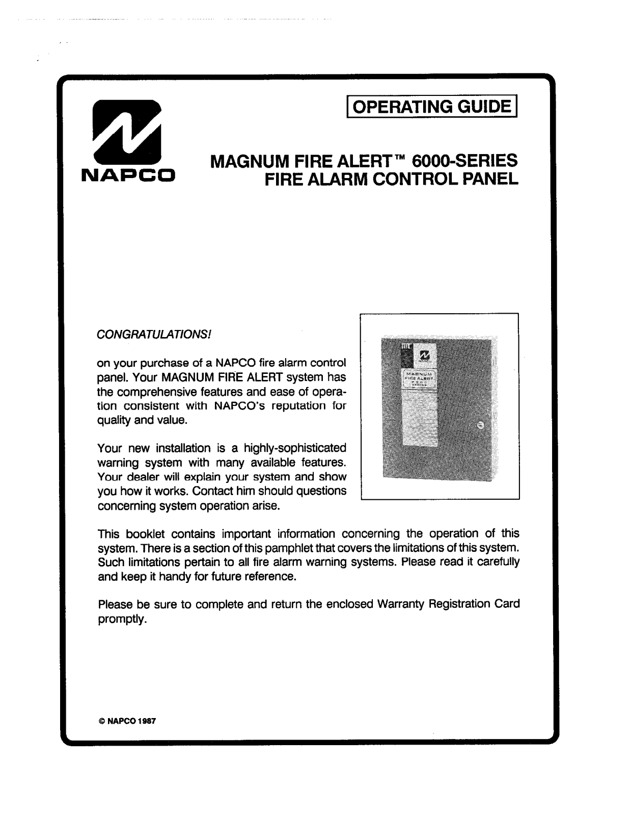 Napco MAGNUM ALERT 6000 FIRE ALARM operating Manual