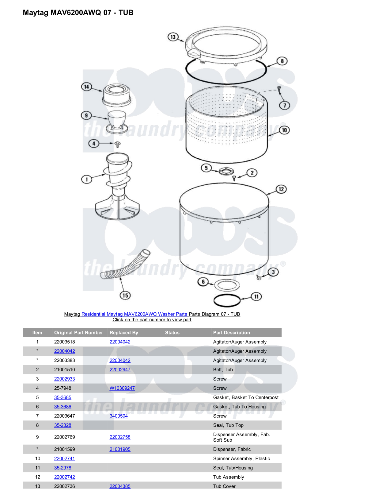 Maytag MAV6200AWQ Parts Diagram