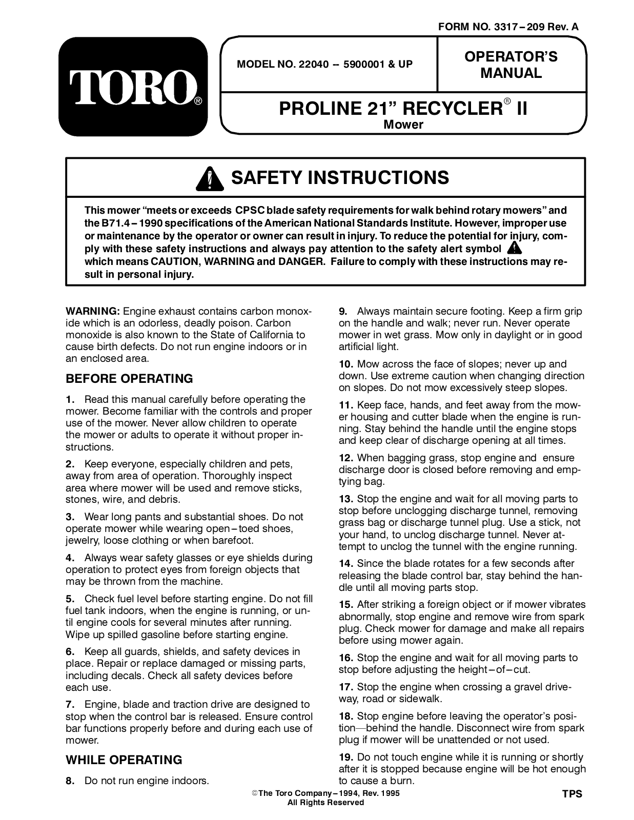 Toro 22040 Operator's Manual