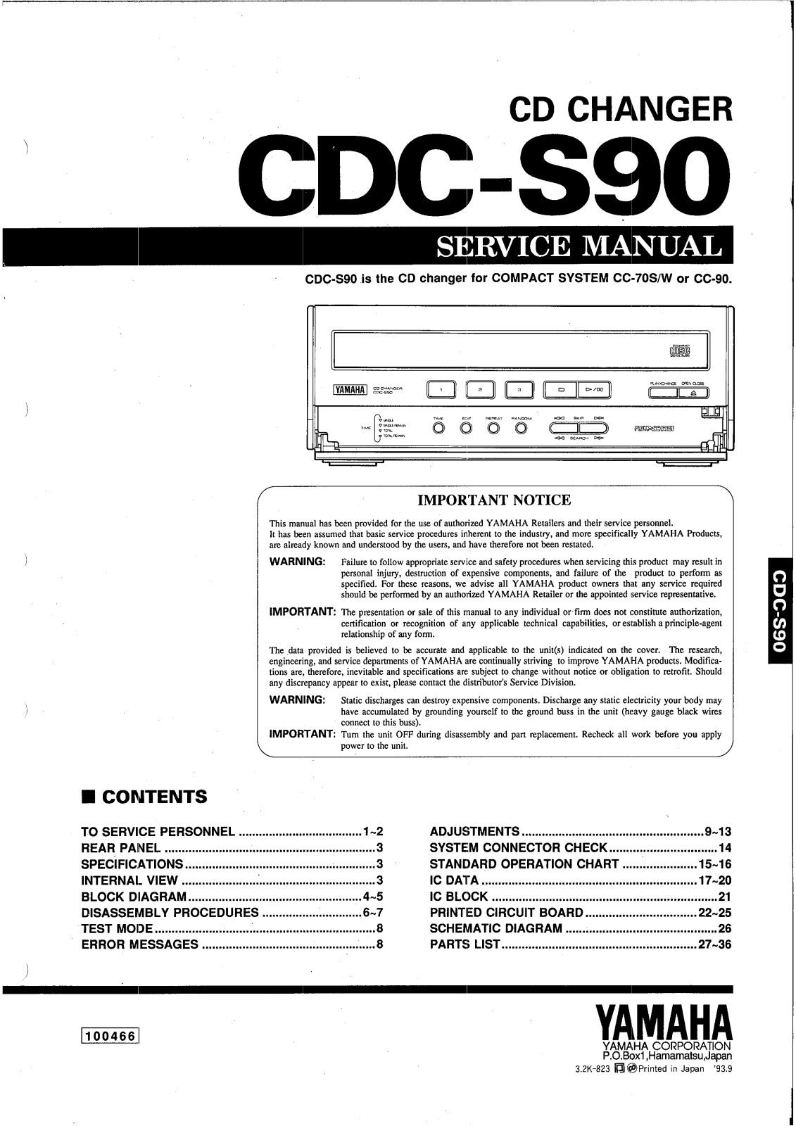 Yamaha CDCS-90 Service manual