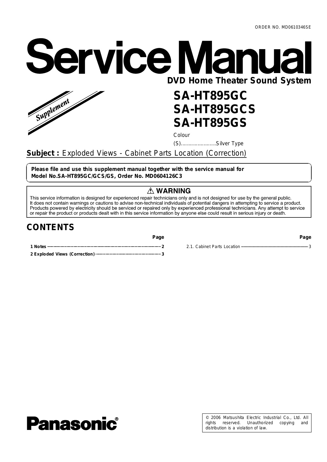 Panasonic SAHT-895-GC, SAHT-895-GCS, SAHT-895-GS Service manual
