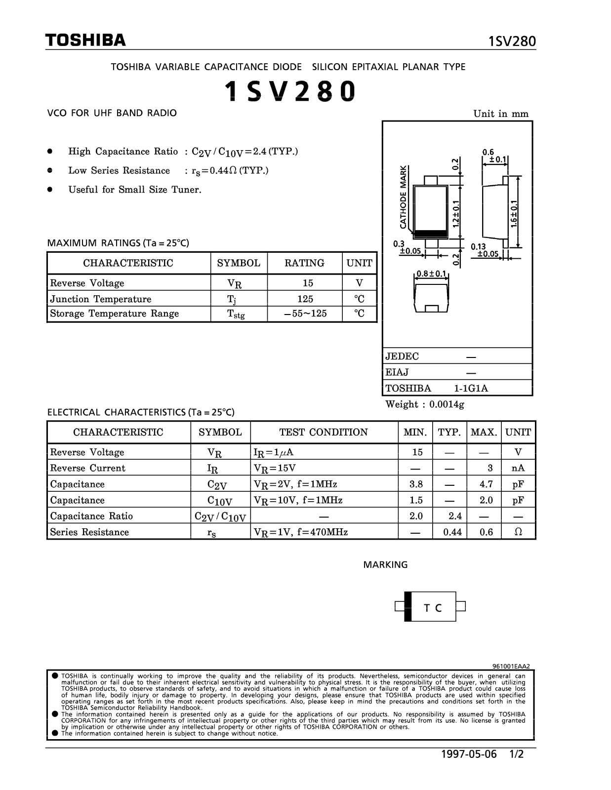 Toshiba 1SV280 Datasheet