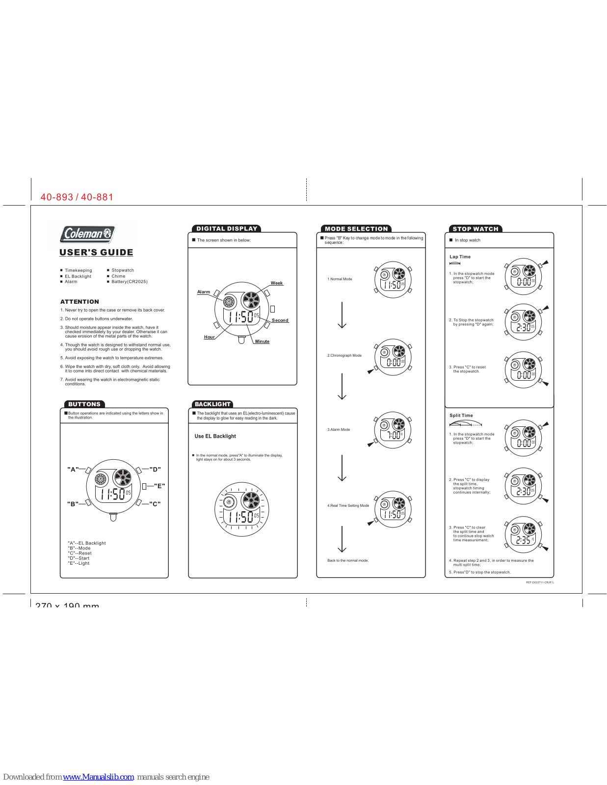 Coleman 40-881, 40-893 User Manual