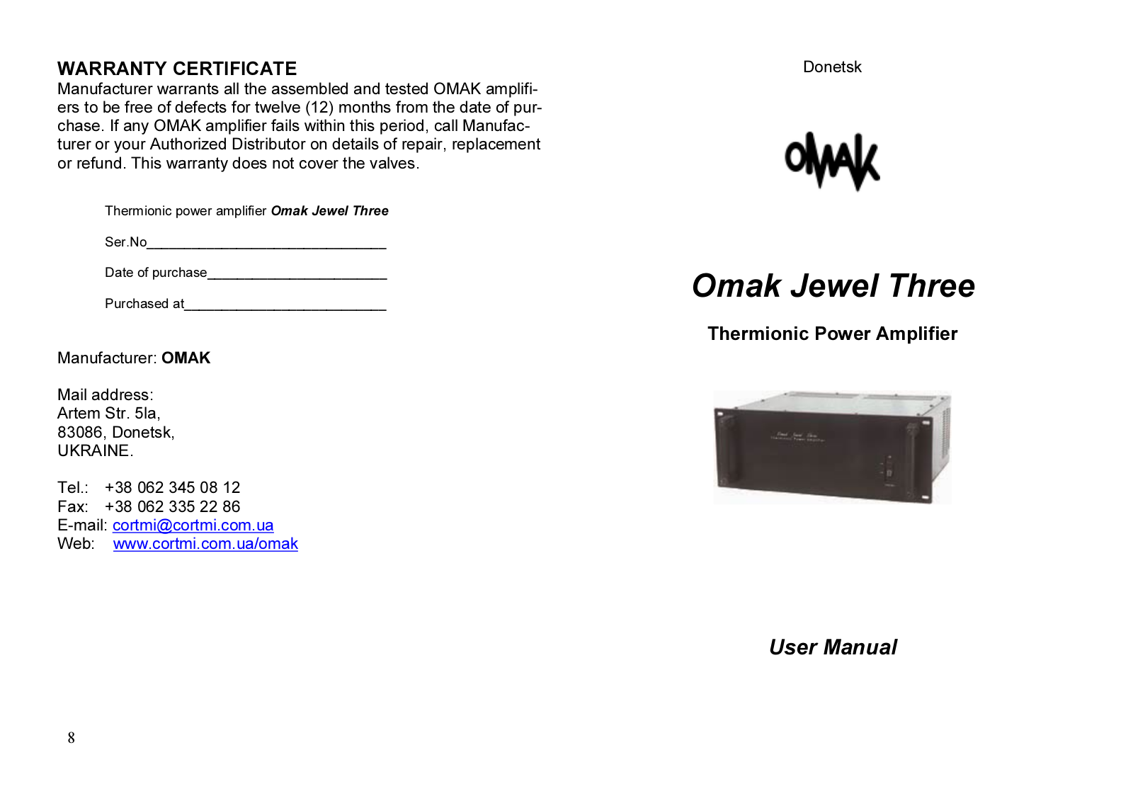 Omak Jewel Three Owners manual