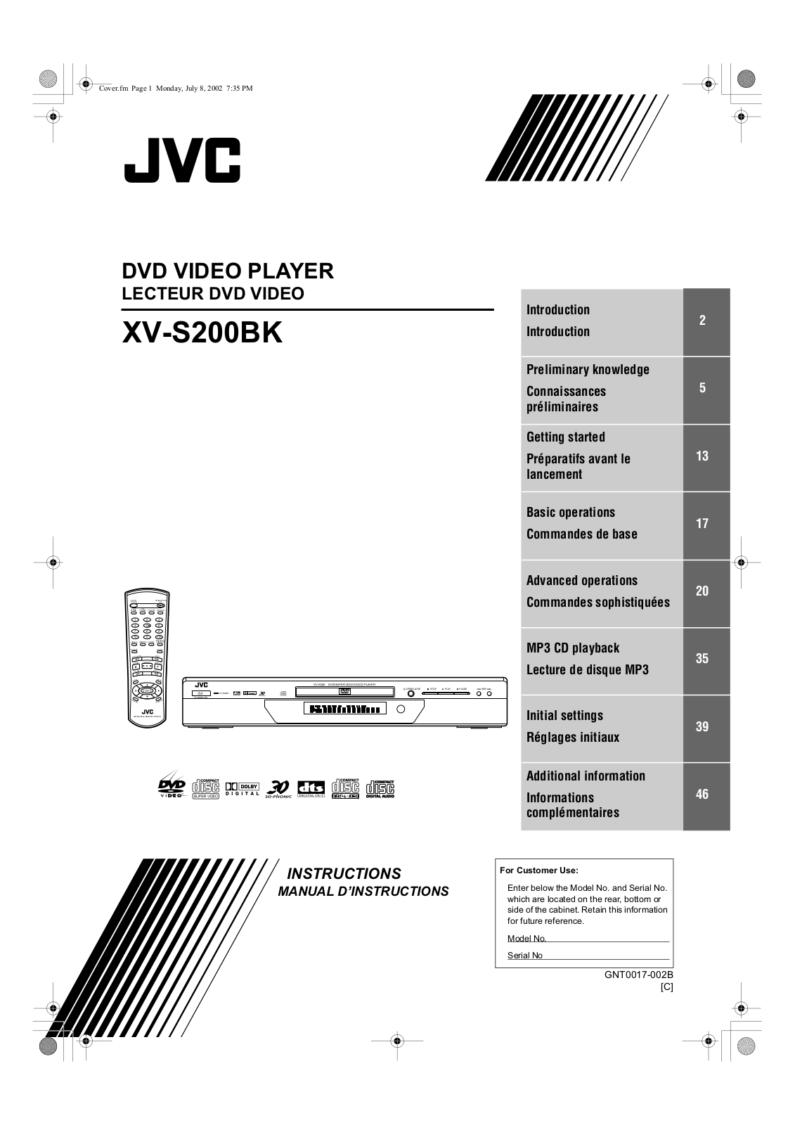 JVC XV S200BK User Manual