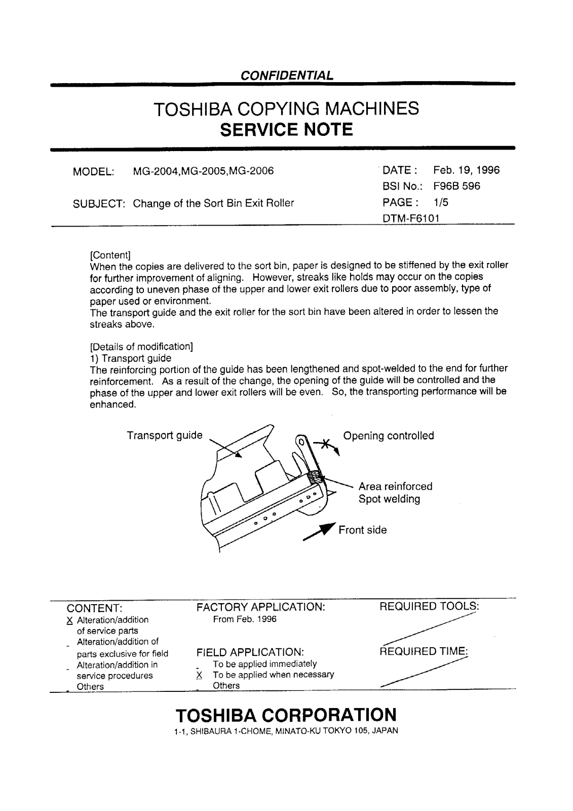 Toshiba f96b596 Service Note