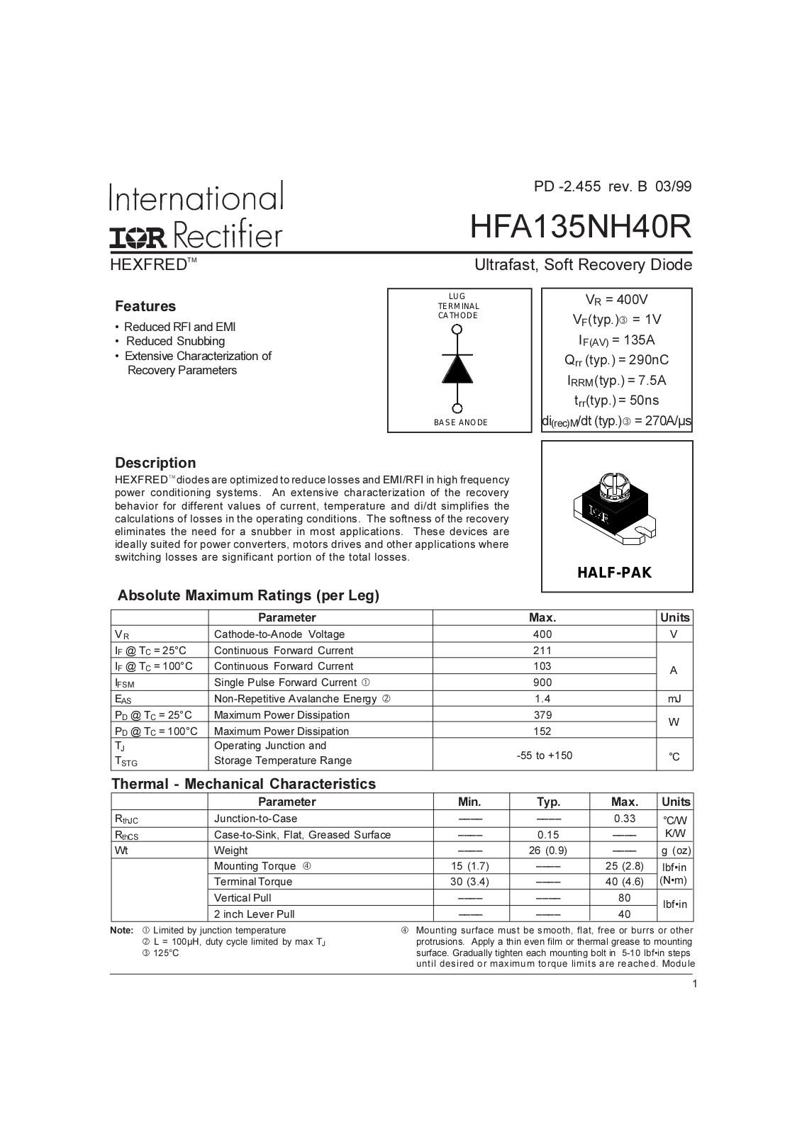 Vishay HFA135NH40R Data Sheet