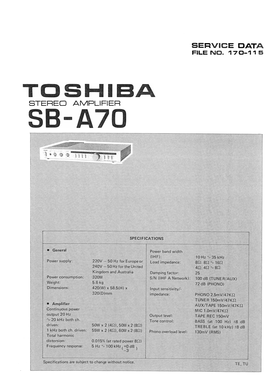 Toshiba SB-A70 Service Manual