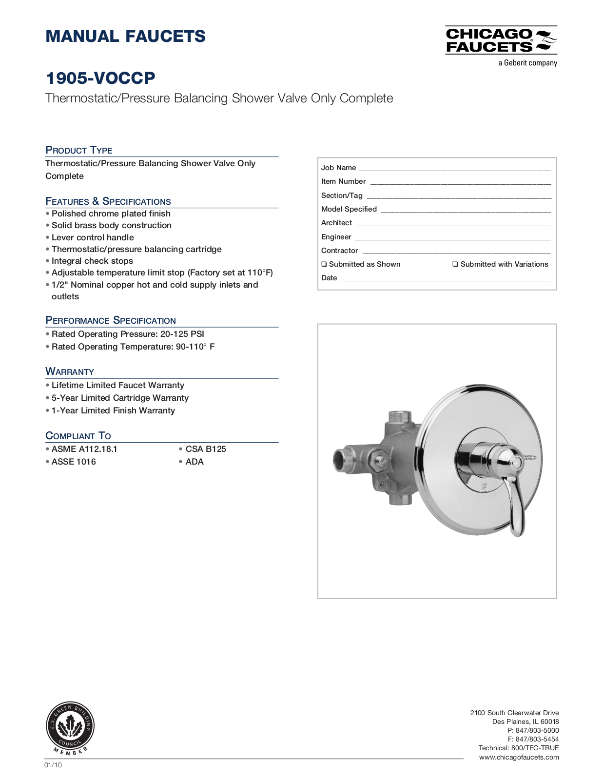 Chicago Faucet 1905-VOC Specifications