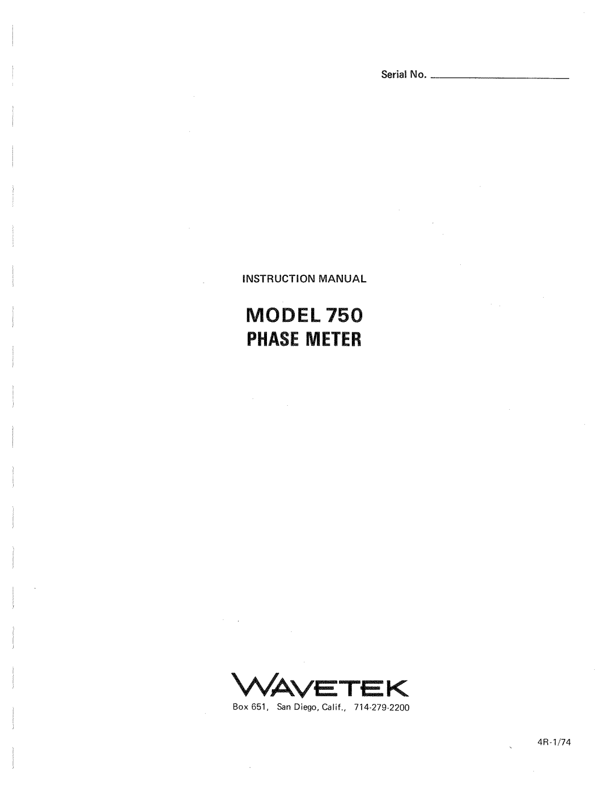 Wavetek 750 User Manual