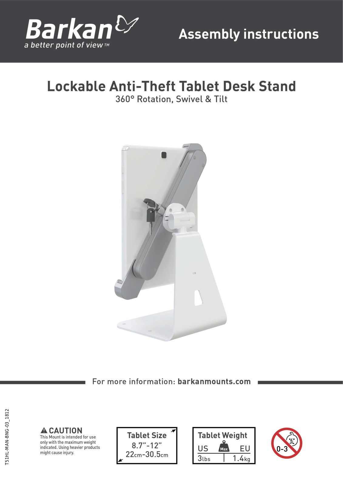 Barkan Lockable Anti-Theft Tablet Desk Stand Assembly Instructions