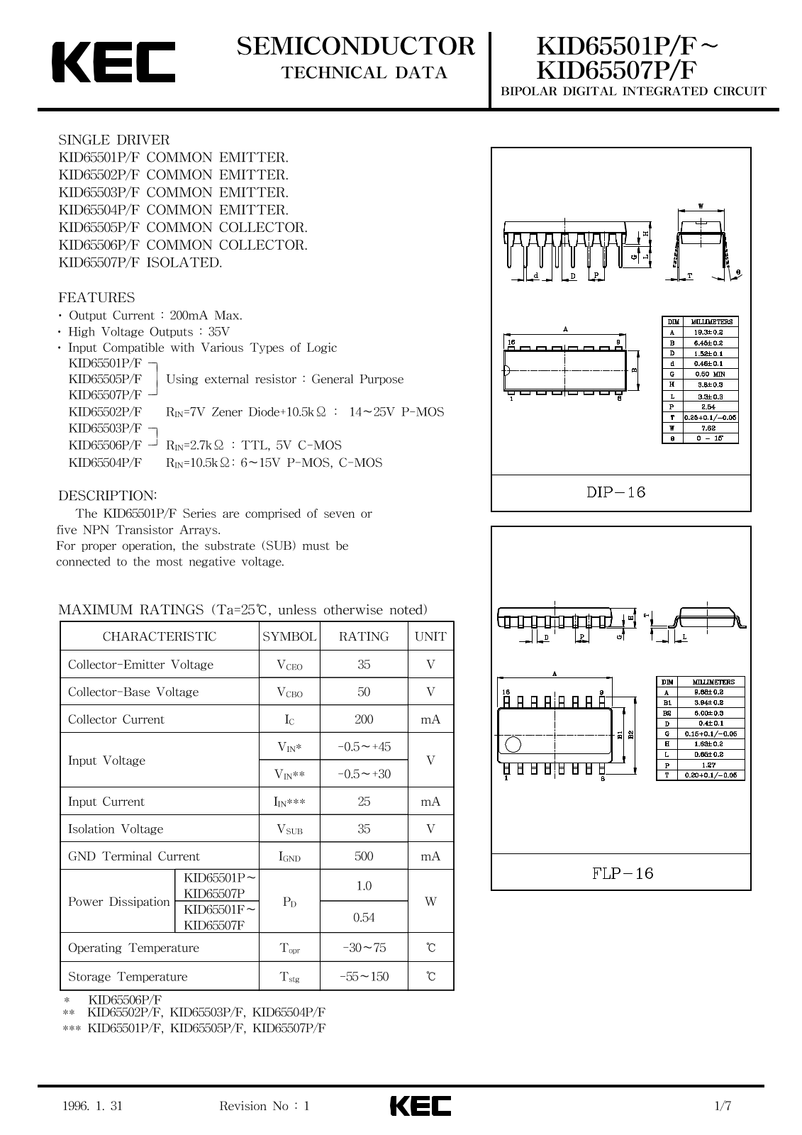 KEC KID65507F, KID65506P, KID65506F, KID65505P, KID65505F Datasheet