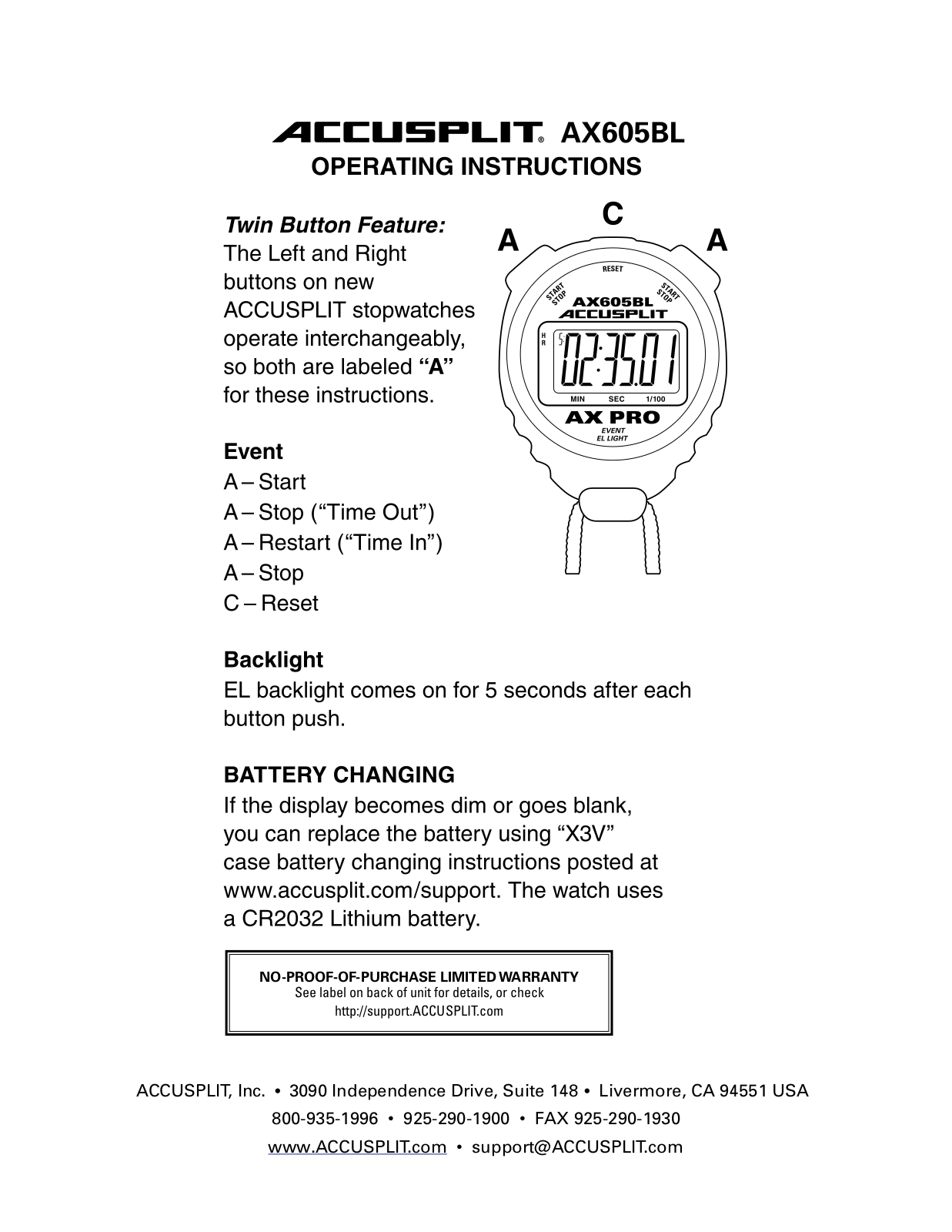 Accusplit AX605BL User Manual