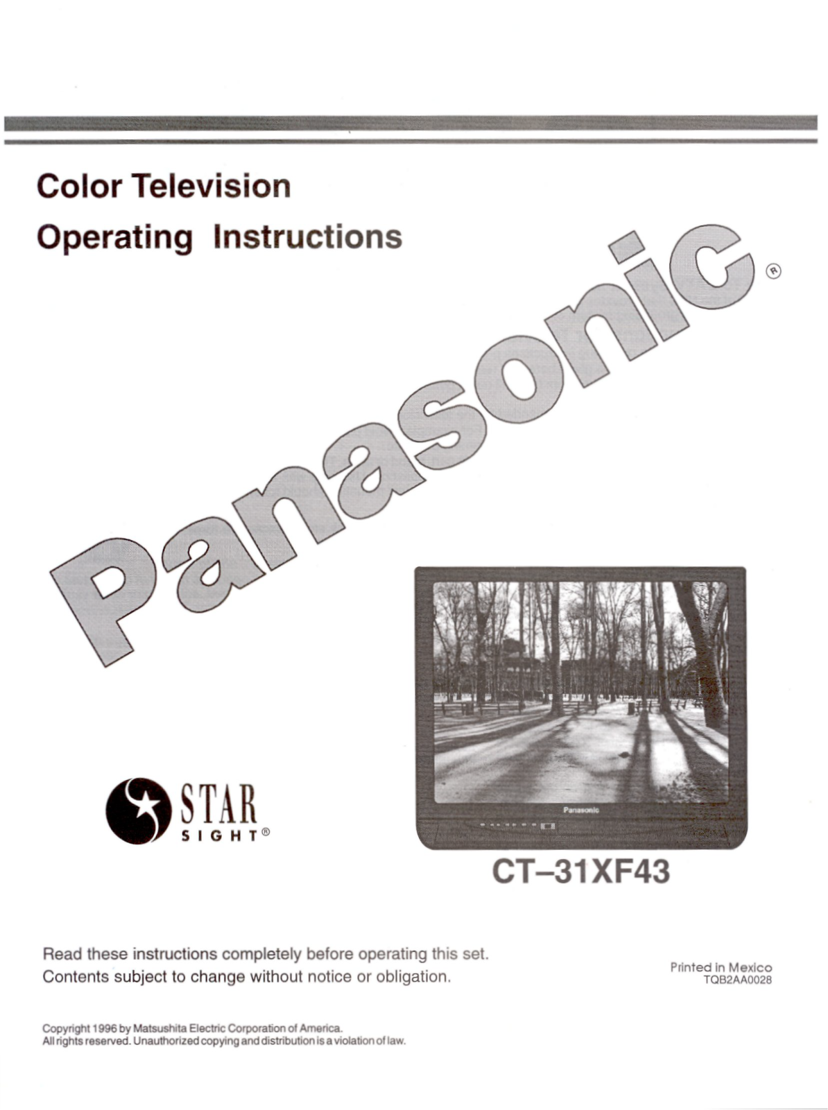 Panasonic ct-31xf43 Operation Manual