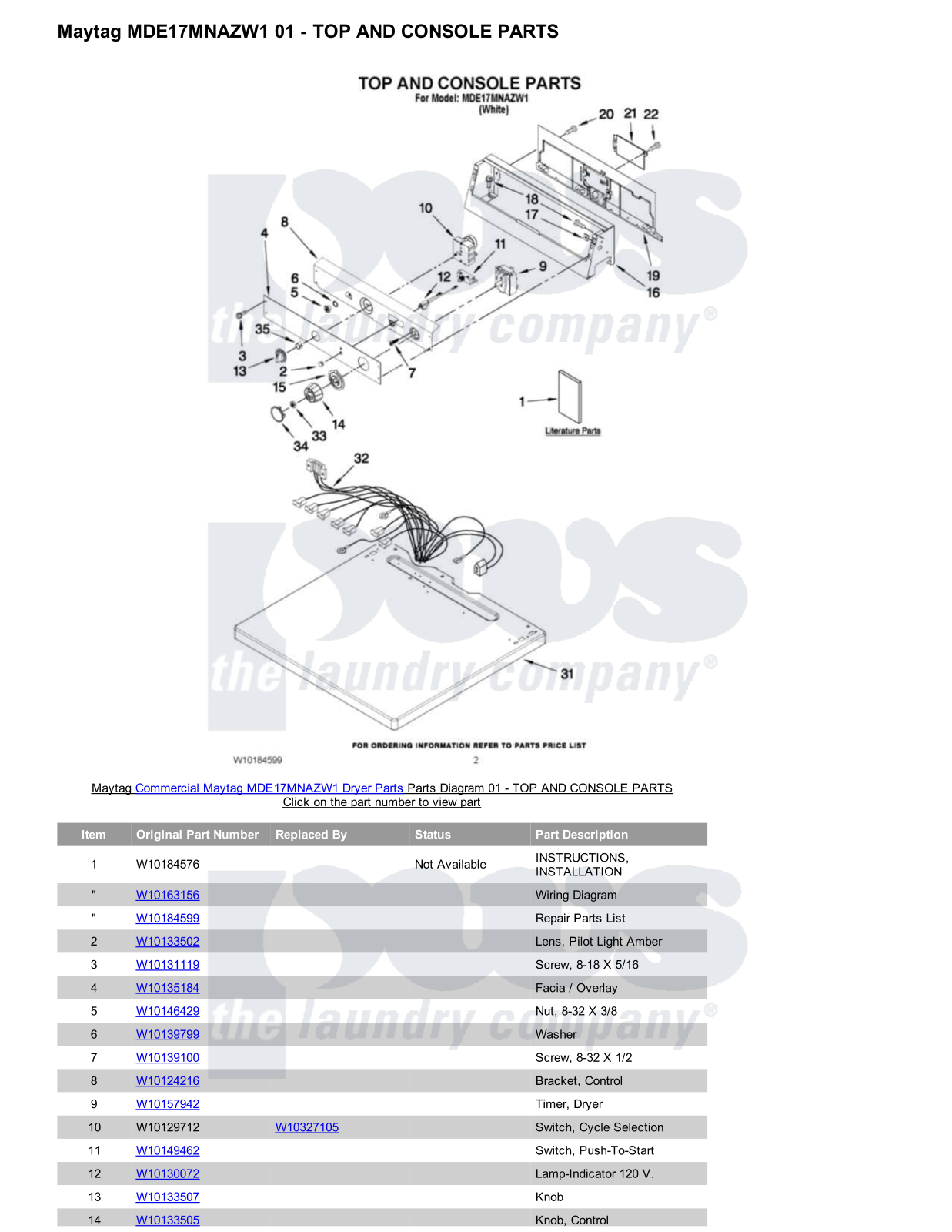 Maytag MDE17MNAZW1 Parts Diagram