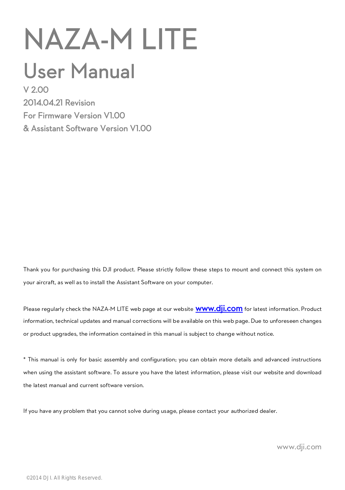 DJI Naza-M Lite User Manual