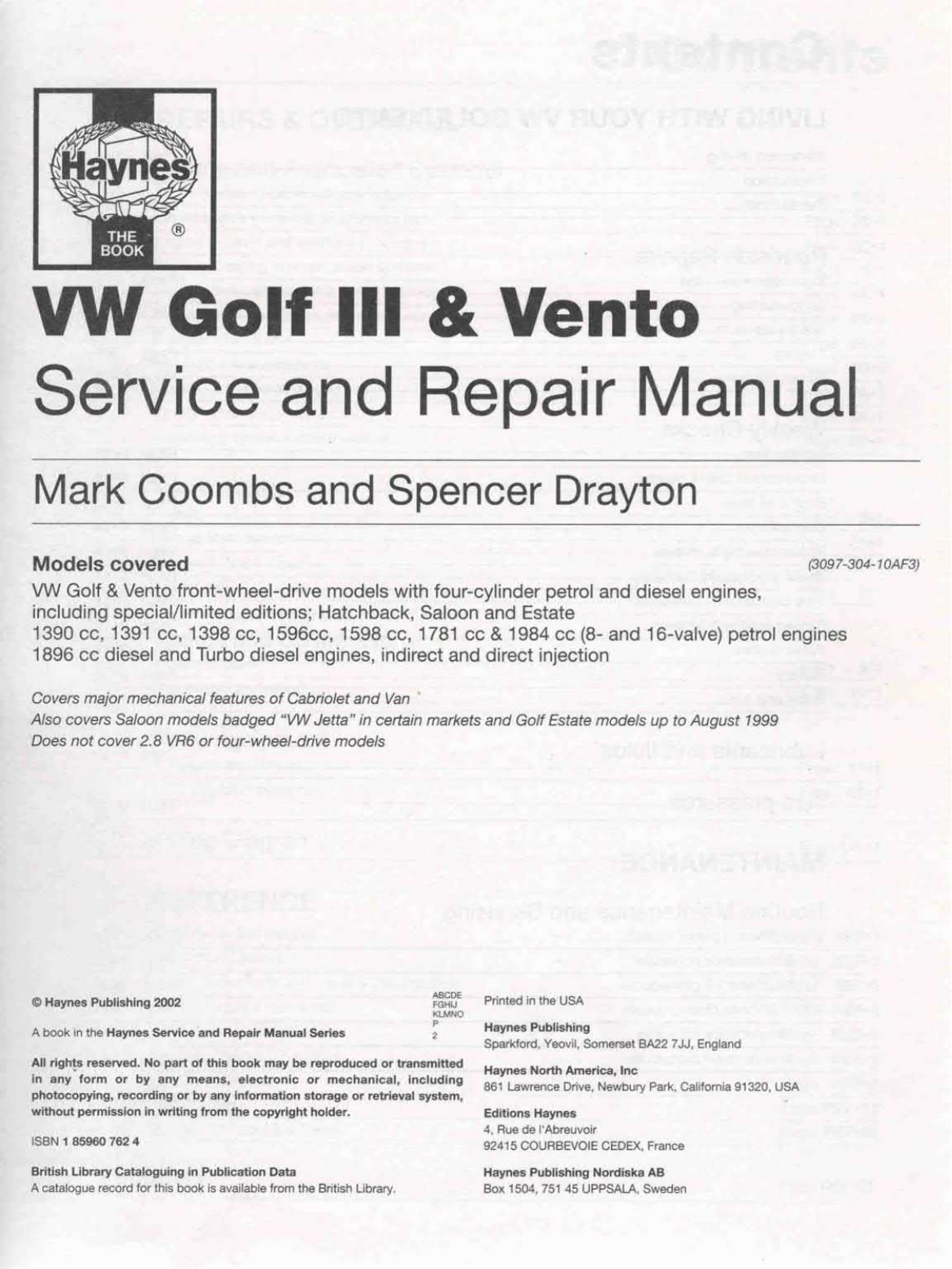 Volkswagen Vento (1992), Vento (1993), Vento (1994), Vento (1995), Vento (1996) Service and Repair Manual - ManualMachine.com