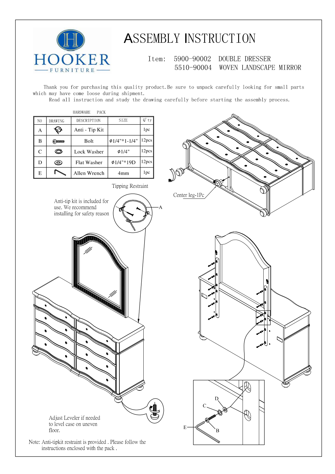 Hooker Furniture 590090004WH Assembly Guide