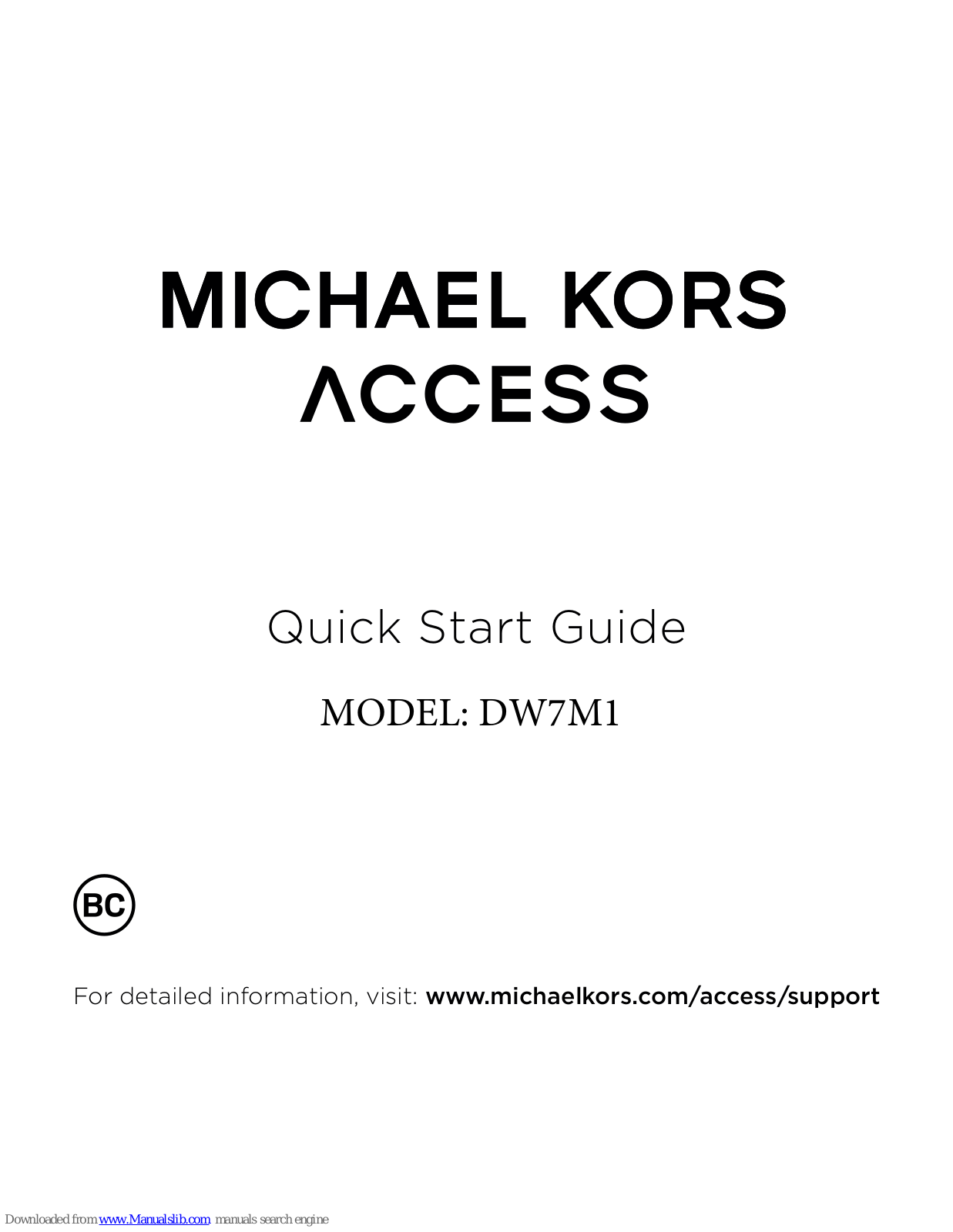 Michael Kors ACCESS DW7M1 Quick Start Manual