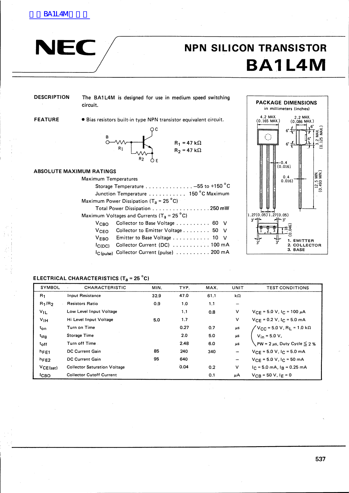 NEC BA1L4M Technical data