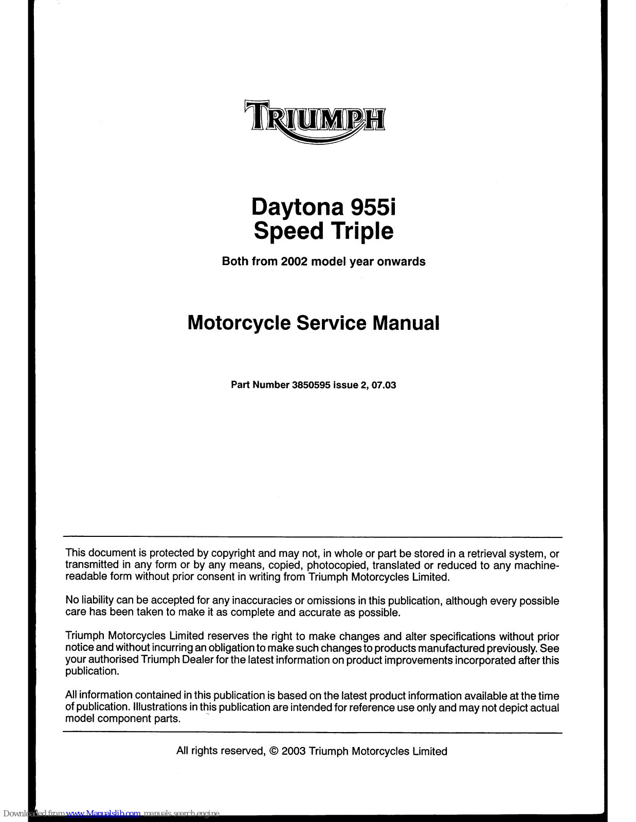 Triumph Daytona 955i 2002, Speed Triple 2002 Service Manual