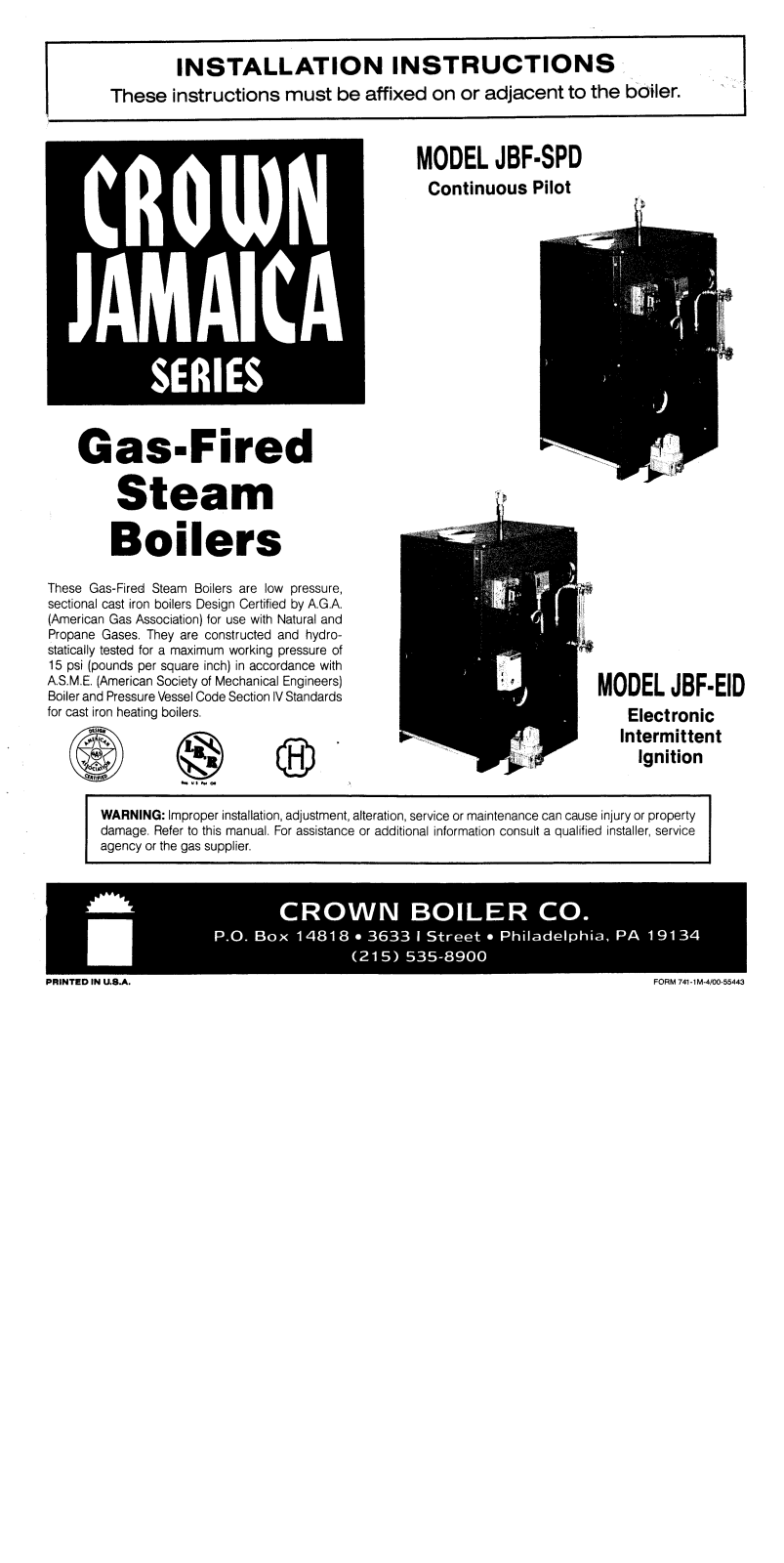 Crown Boiler JBF-SPD, JBF-EID User Manual