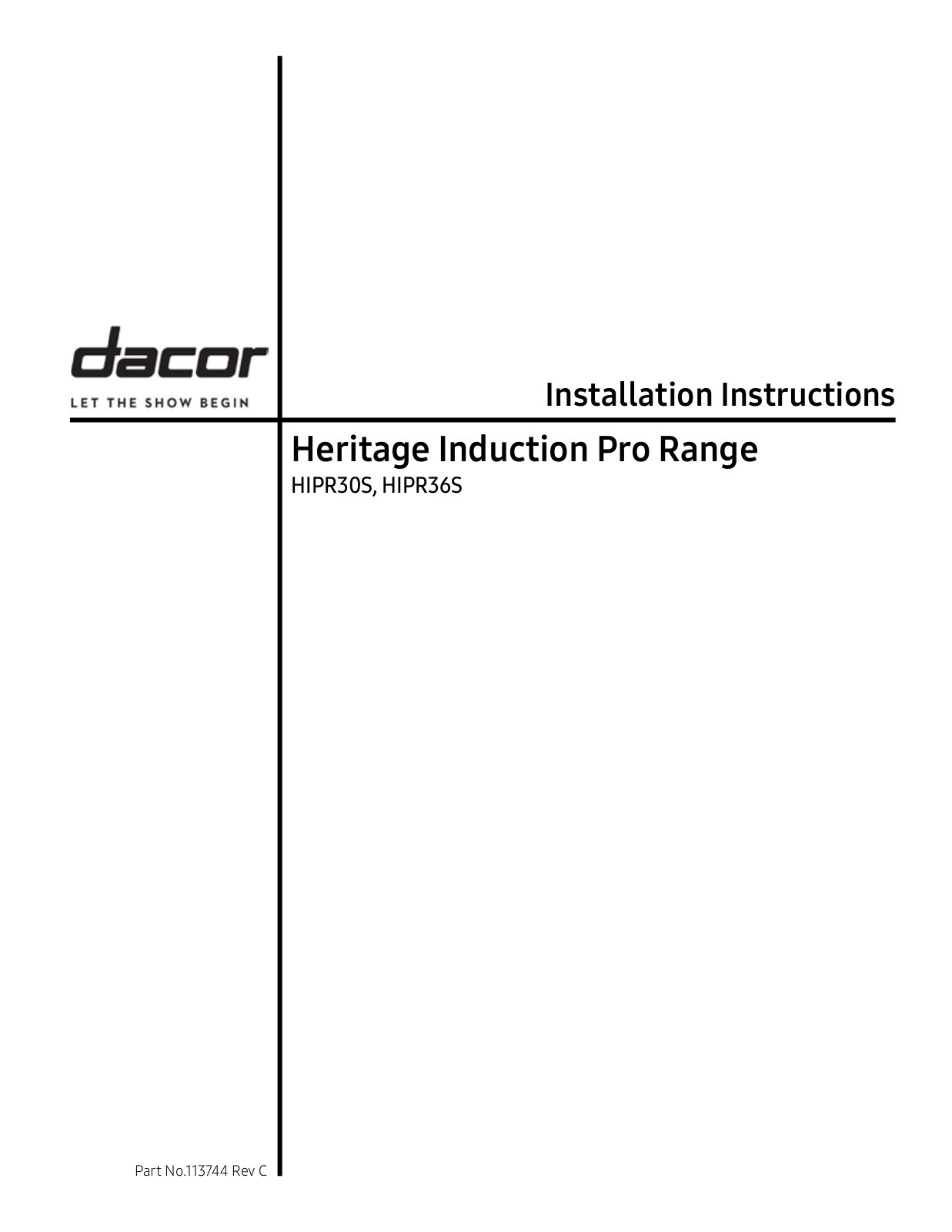 Dacor DARERADWRH305 Installation manual