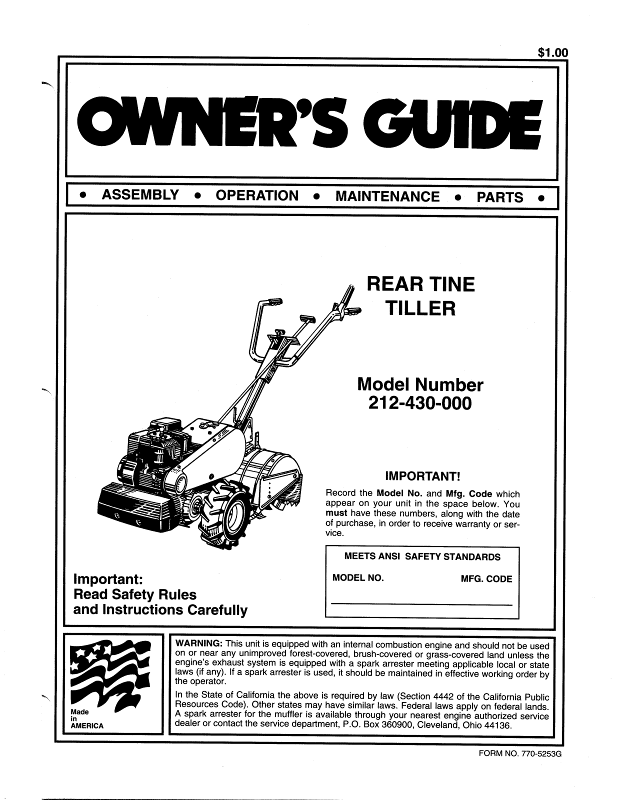 Mtd 212-430-000 owners Manual