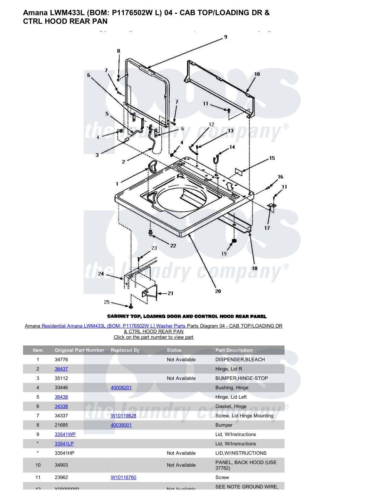 Amana LWM433L Parts Diagram