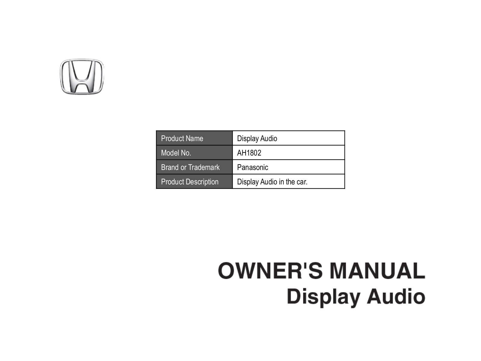 Panasonic 932AH1802 User Manual