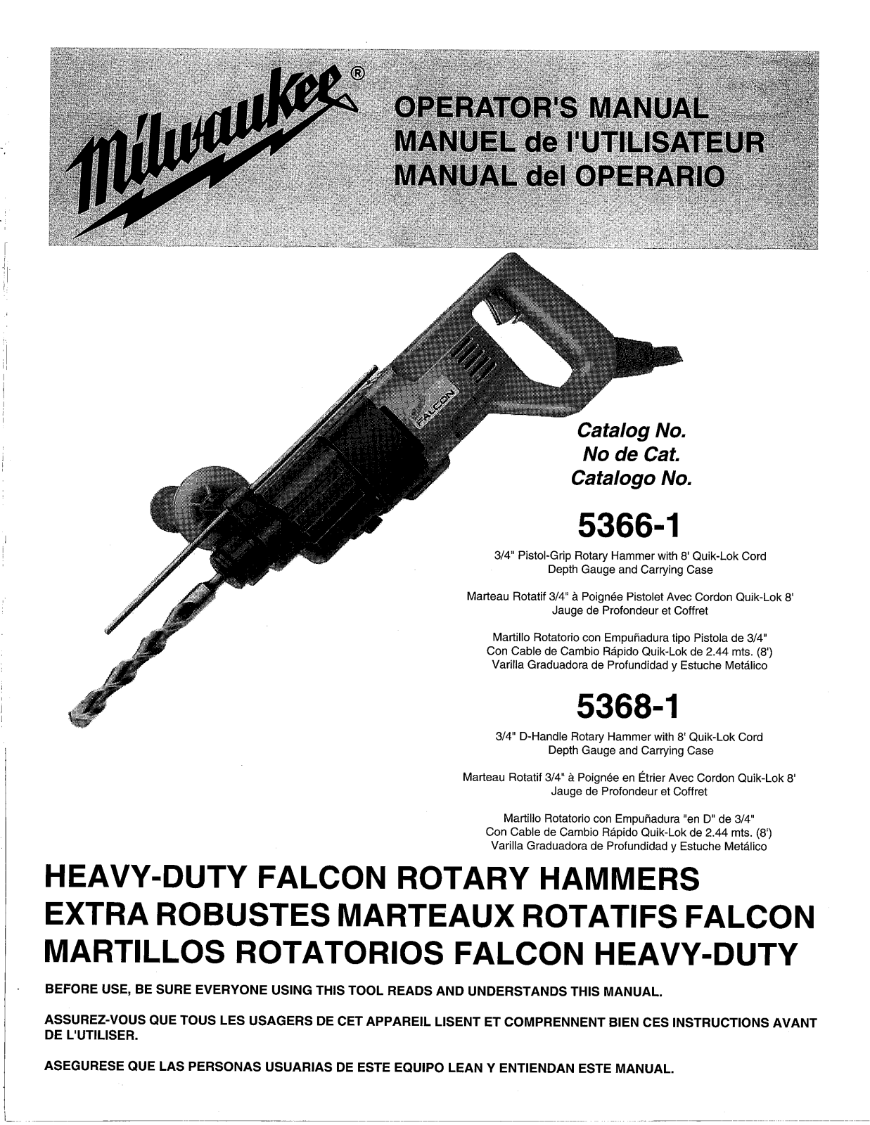 Milwaukee 5368-1, 5366-1 User Manual