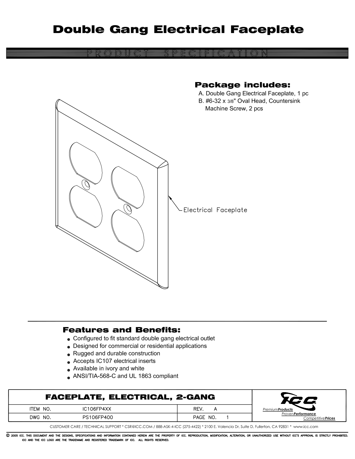 ICC IC106FP4IV, IC106FP4WH Specsheet