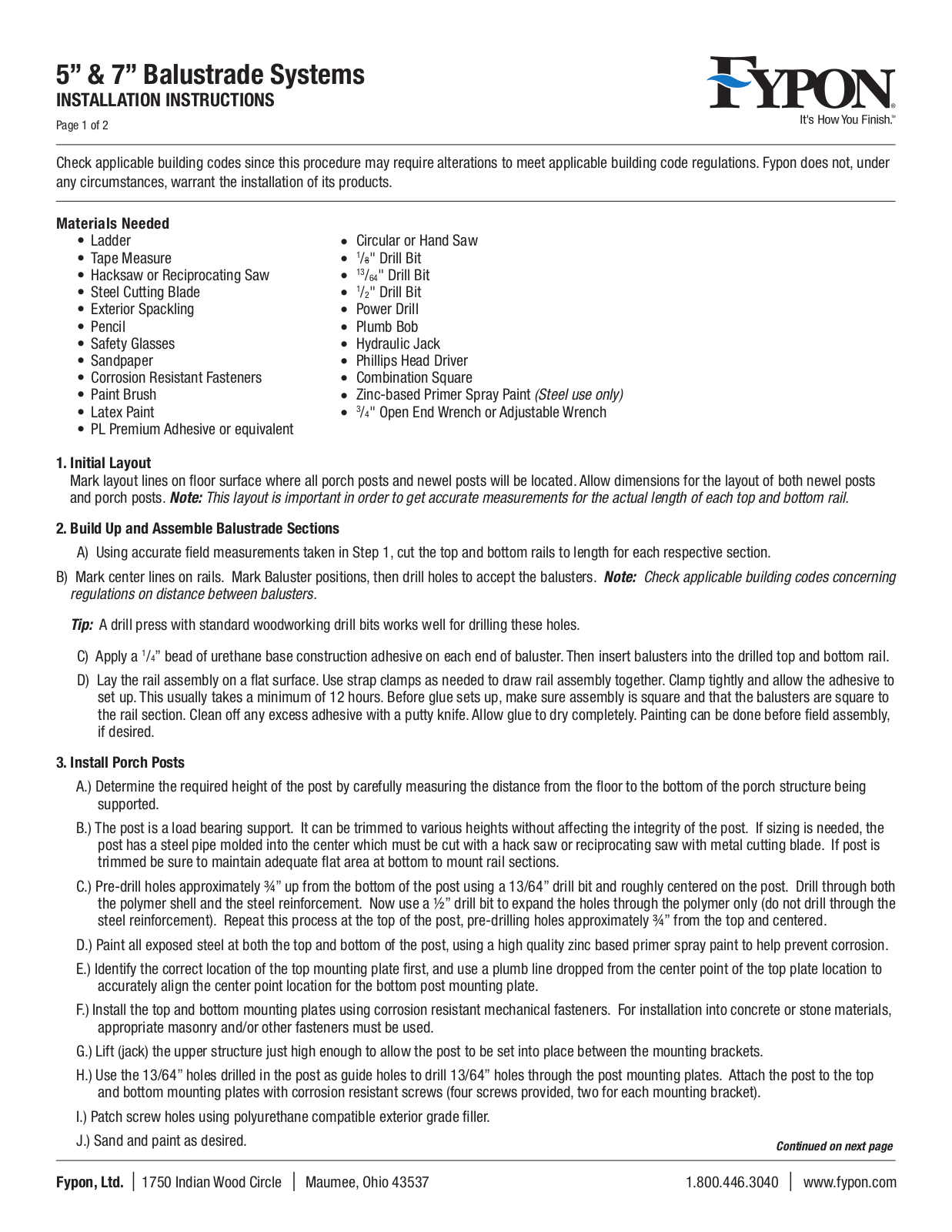 Fypon Balustrade Systems User Manual