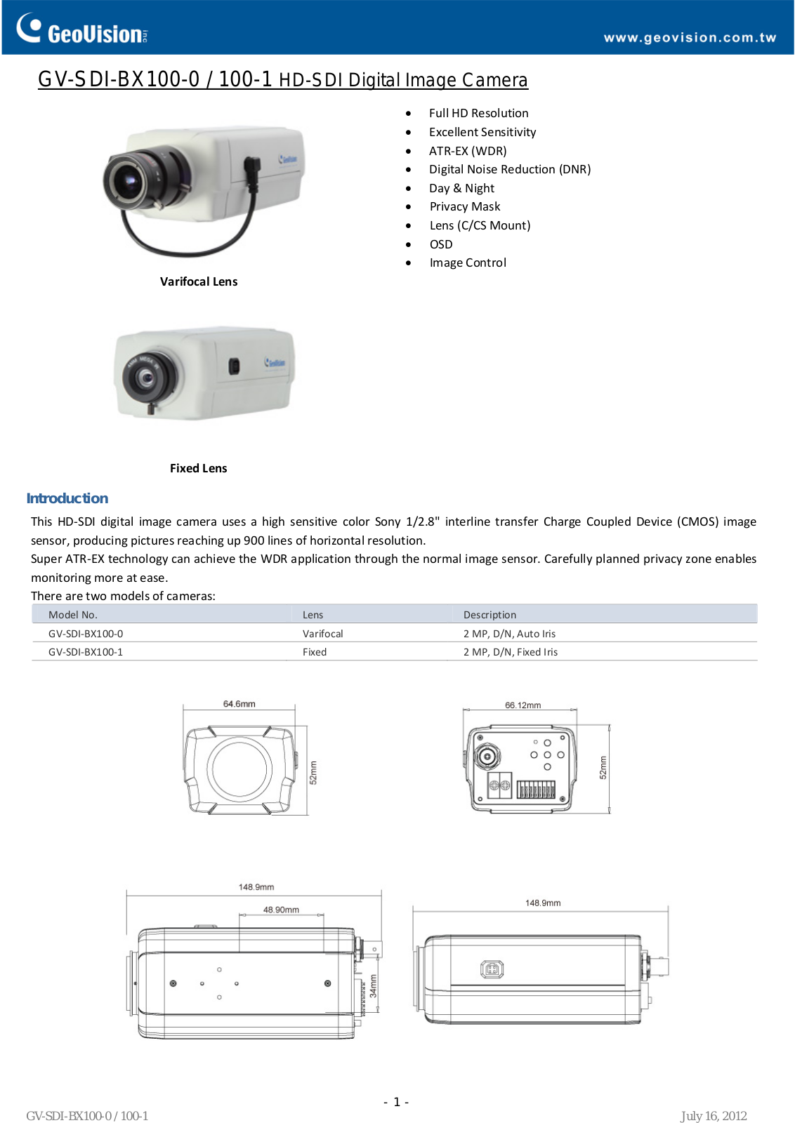 GeoVision SDIBX100 User Manual