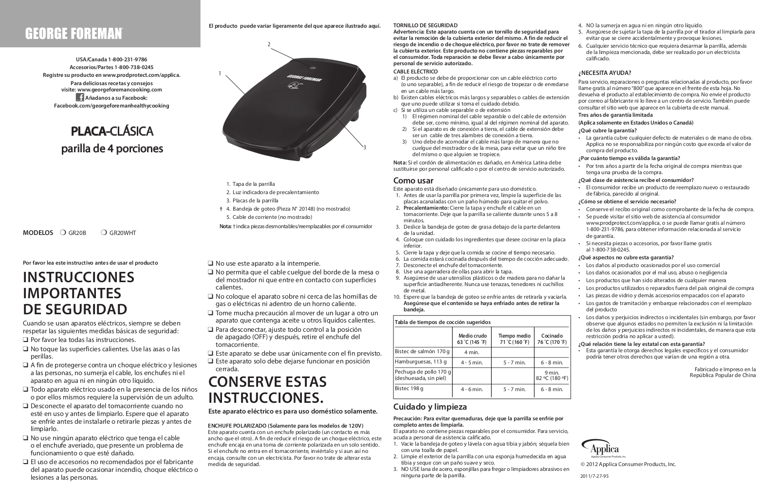 George Foreman GR20WHT User Manual