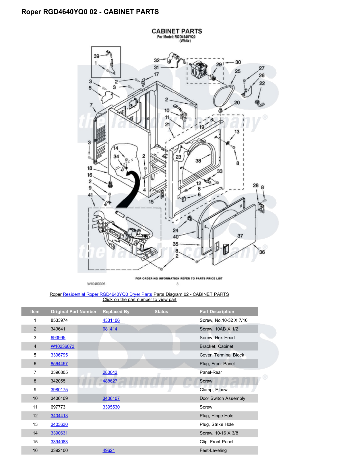 Roper RGD4640YQ0 Parts Diagram