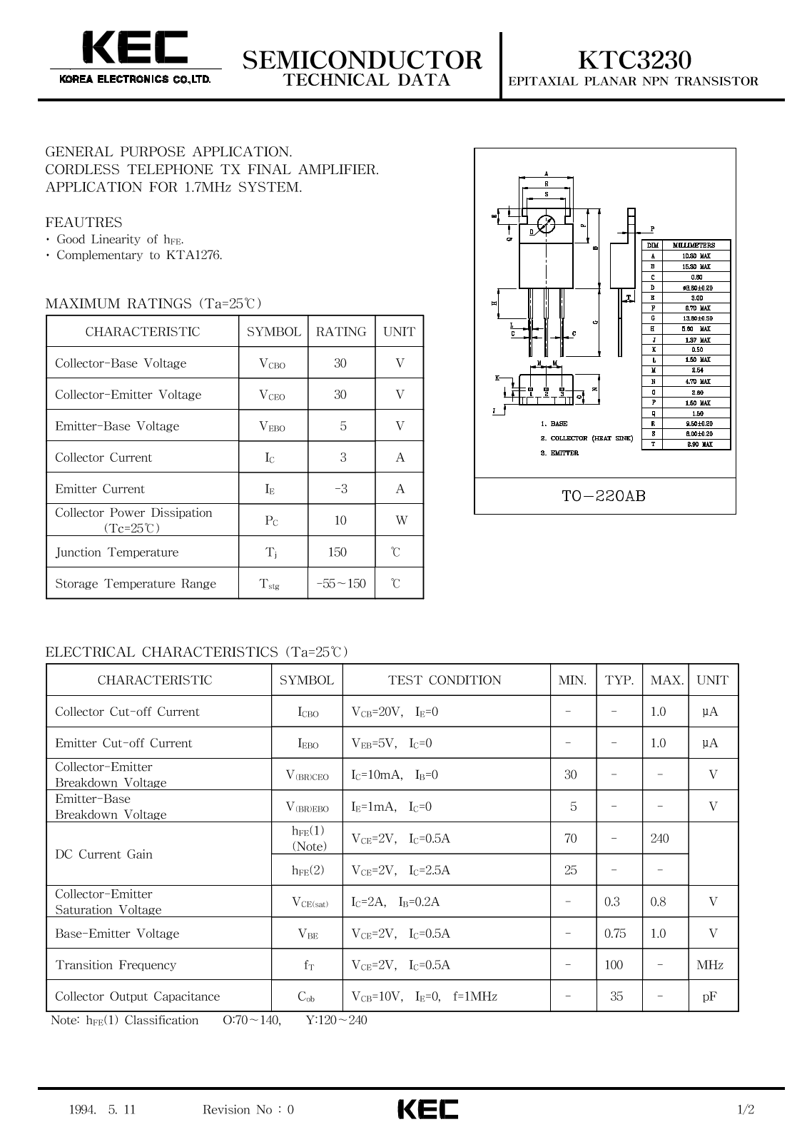 KEC KTC3230 Datasheet