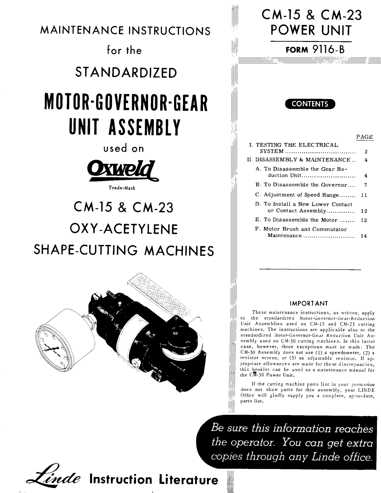 Linde Standardized Motor-Governor-Gear Unit Assembly Instruction manual