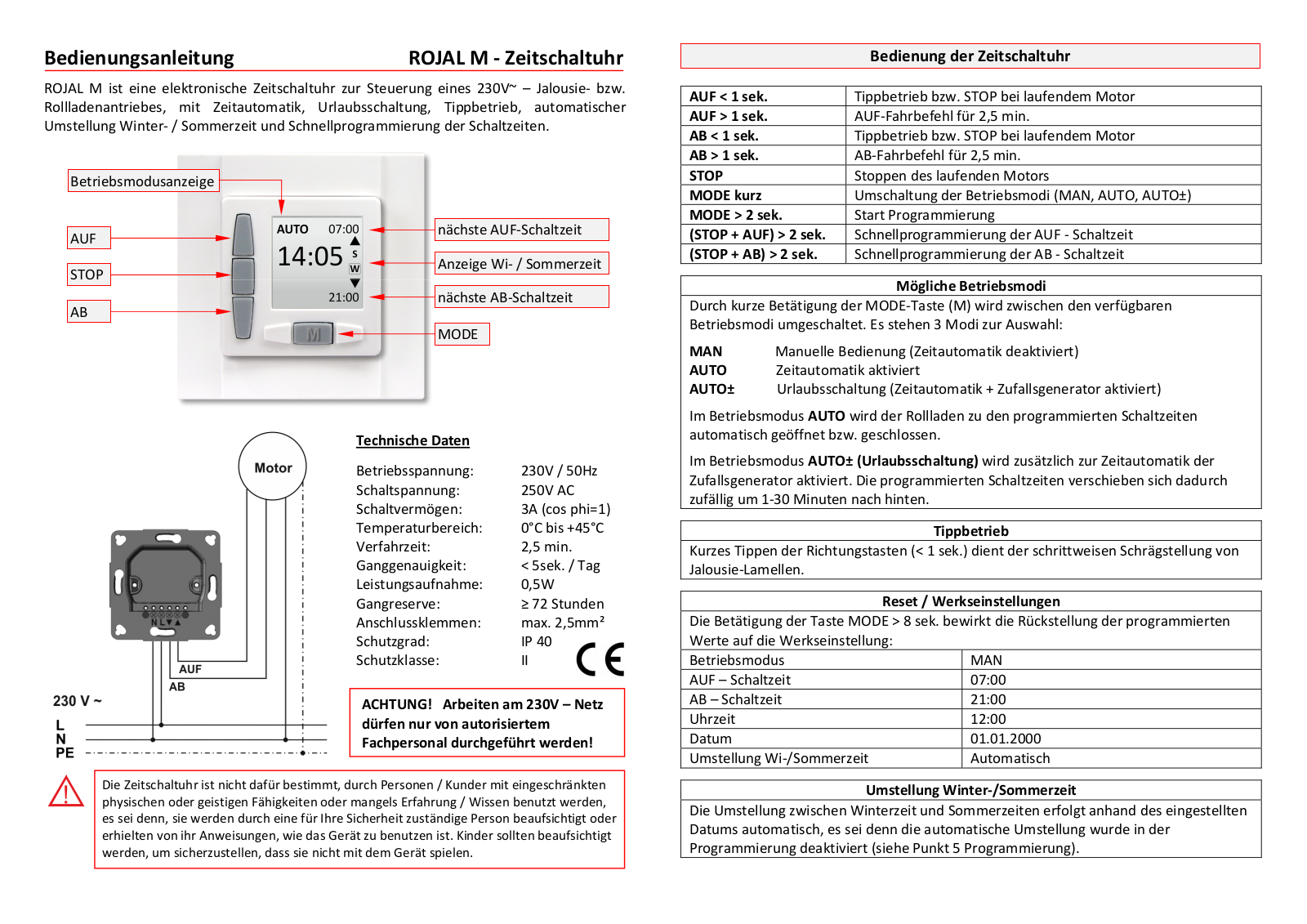 inprojal elektrosysteme ROJAL M User guide