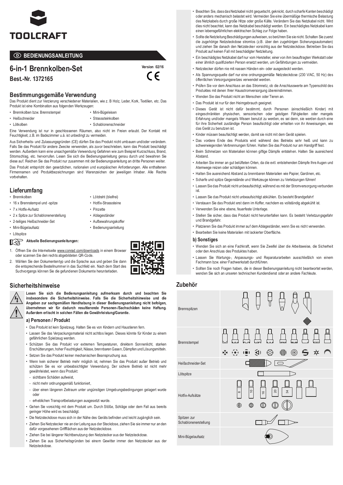 TOOLCRAFT 1372165 Operating Instructions Manual