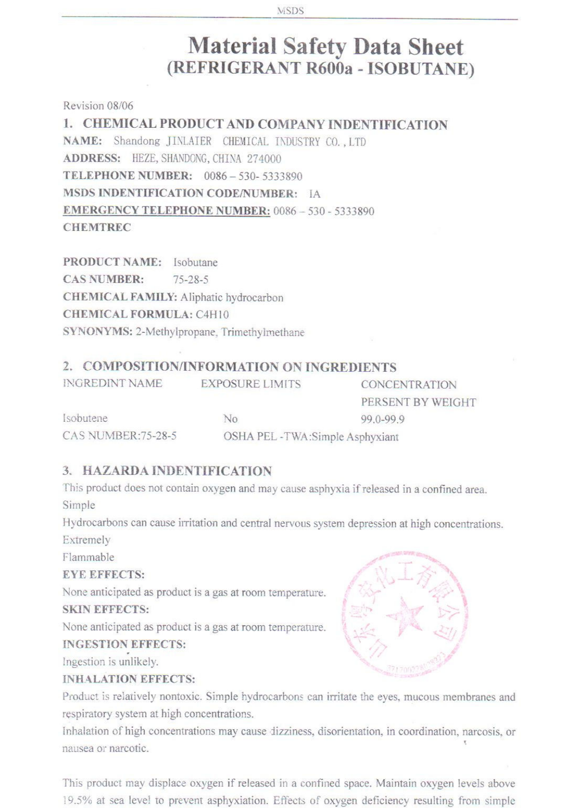 Summit SCR314L, FF64BXKSHH, CL67ROSB Material Safety Data Sheet