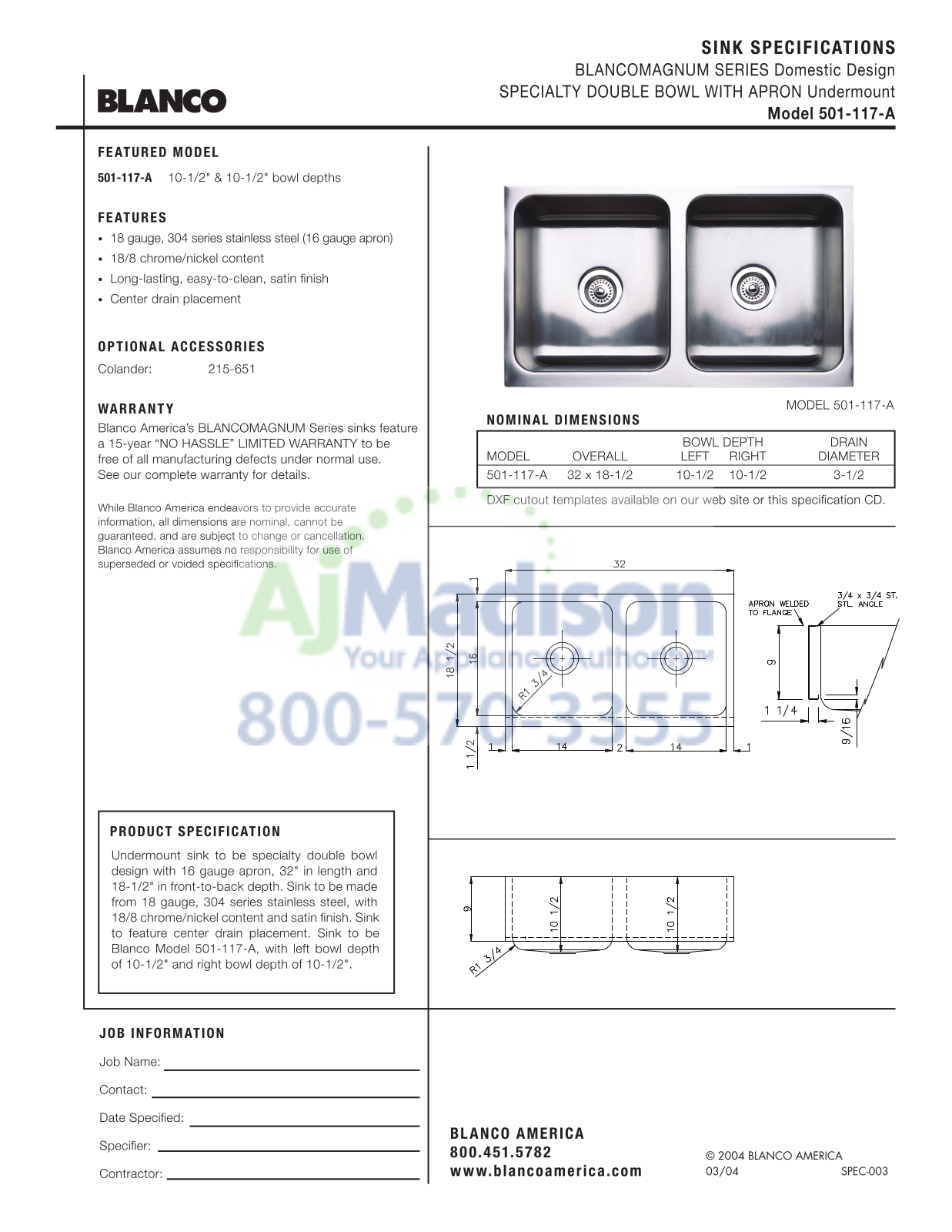 Blanco 440286 Specs