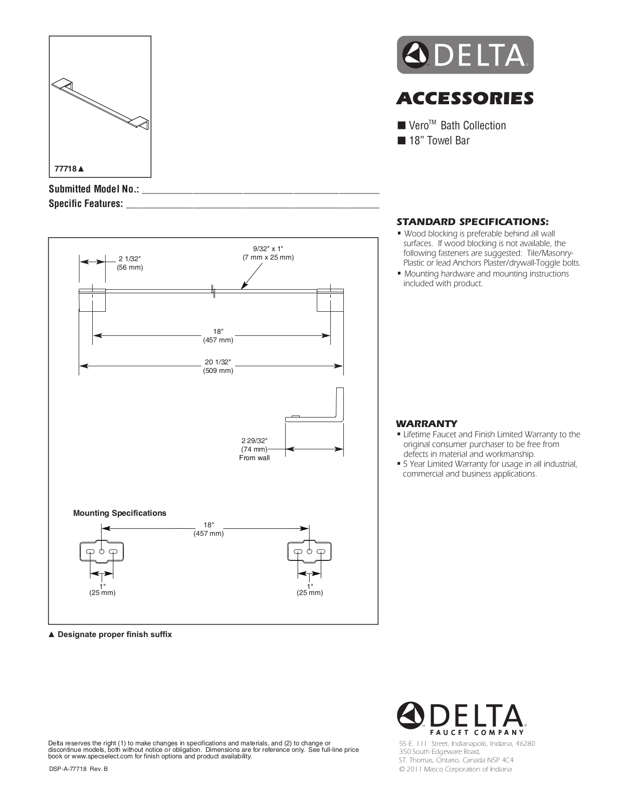 Delta DLT6946 Technical specs sheet - ManualMachine.com