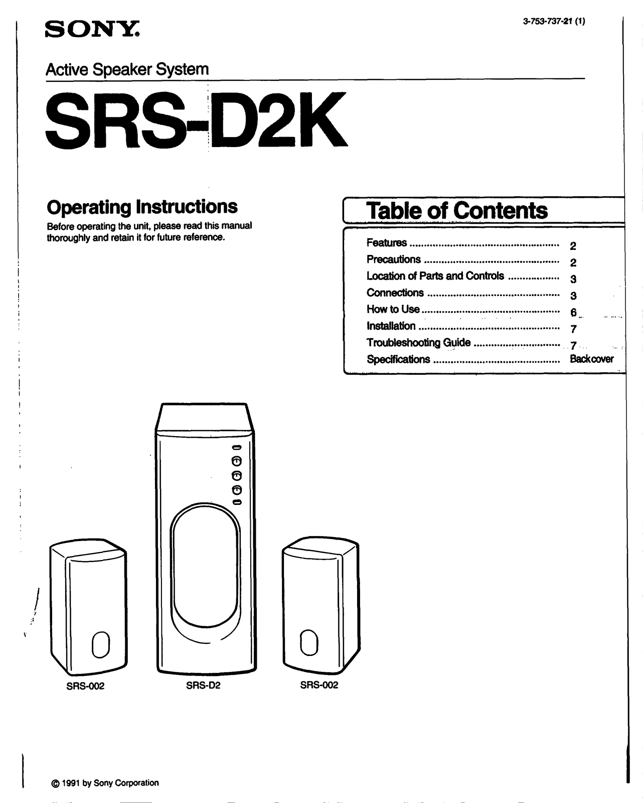 Sony SRSD2K User Manual