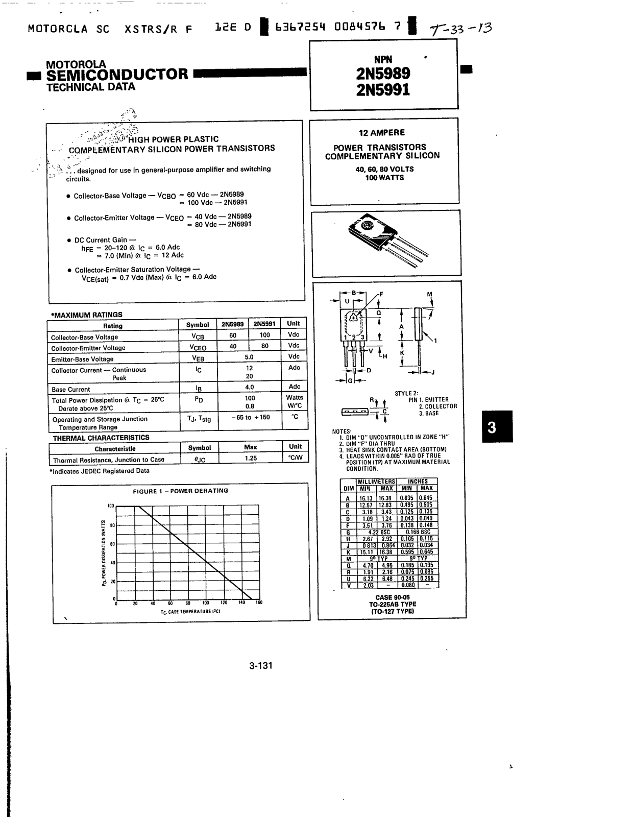 Motorola 2N5991, 2N5989 Datasheet