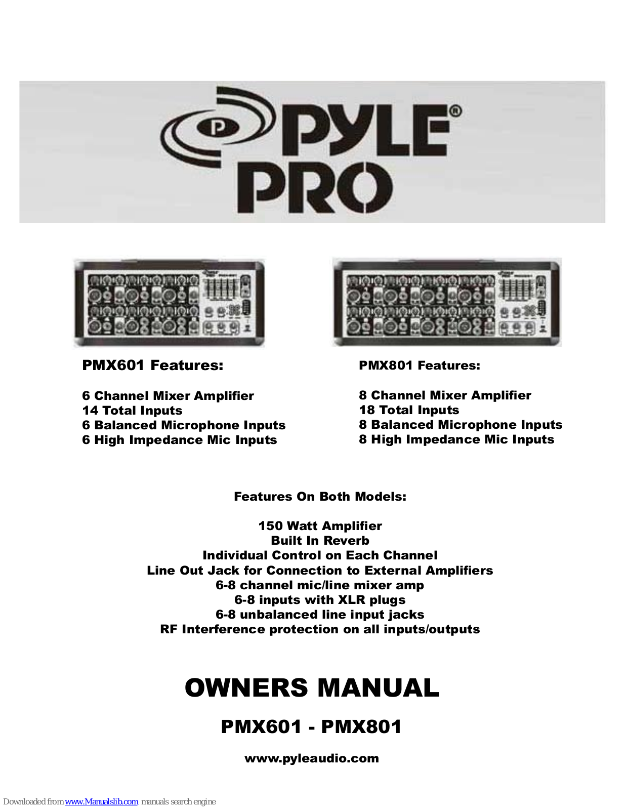 Pyle Pro PMX601, PMX801 Owner's Manual